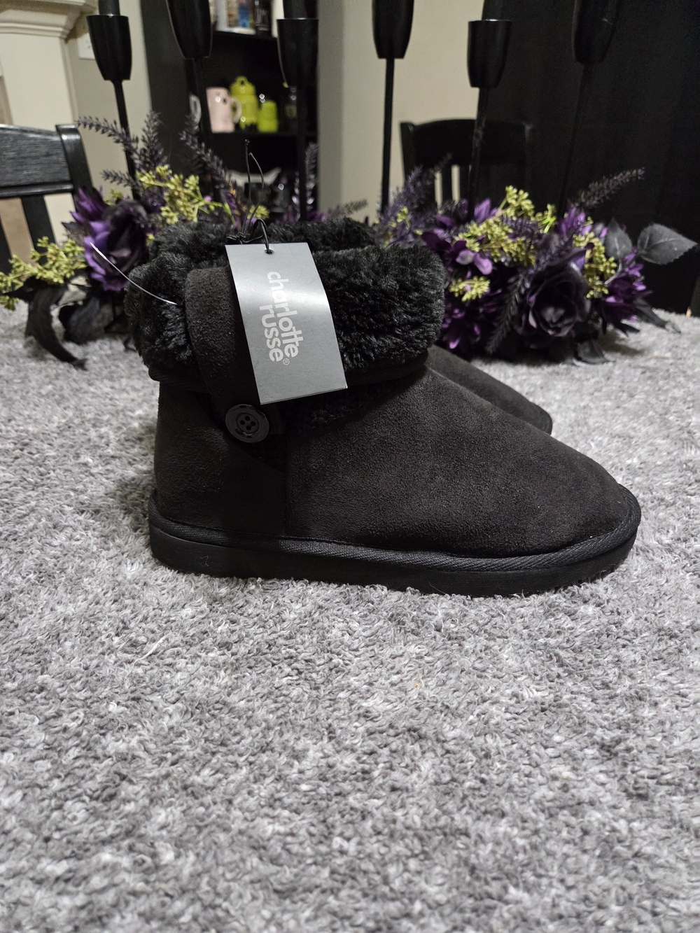 Charlotte Russe  Black Faux-Suede Button Cuff Booties